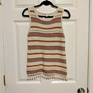 Anthropologie Alya sleeveless knit top fringe tassels sweater